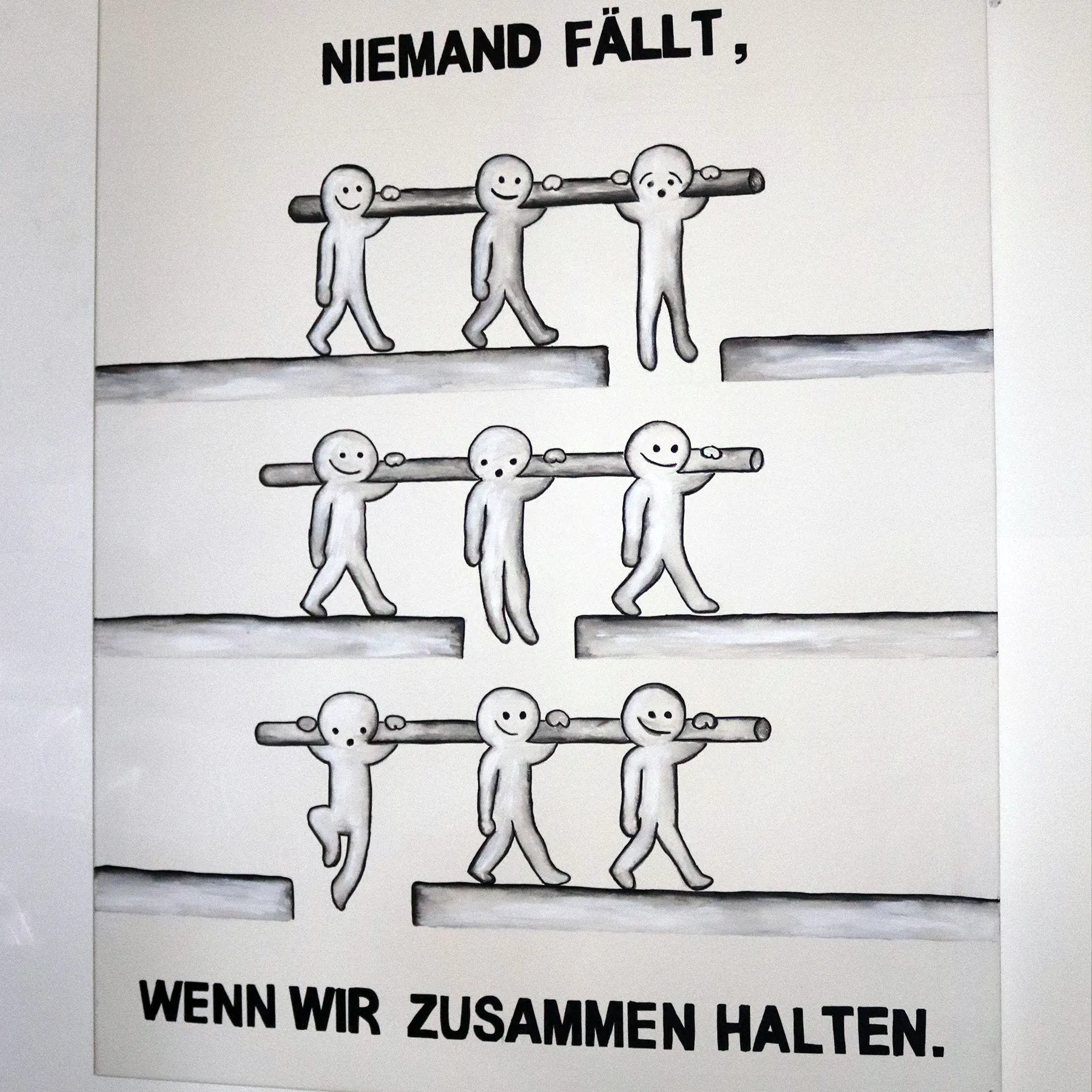 Fotos eines Bild im WBHG mit de TExt "Wir halten zusammen"